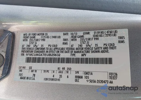2014 Ford Escape Se from USA, damaged, VIN 1FMCU9GX7EUB25632